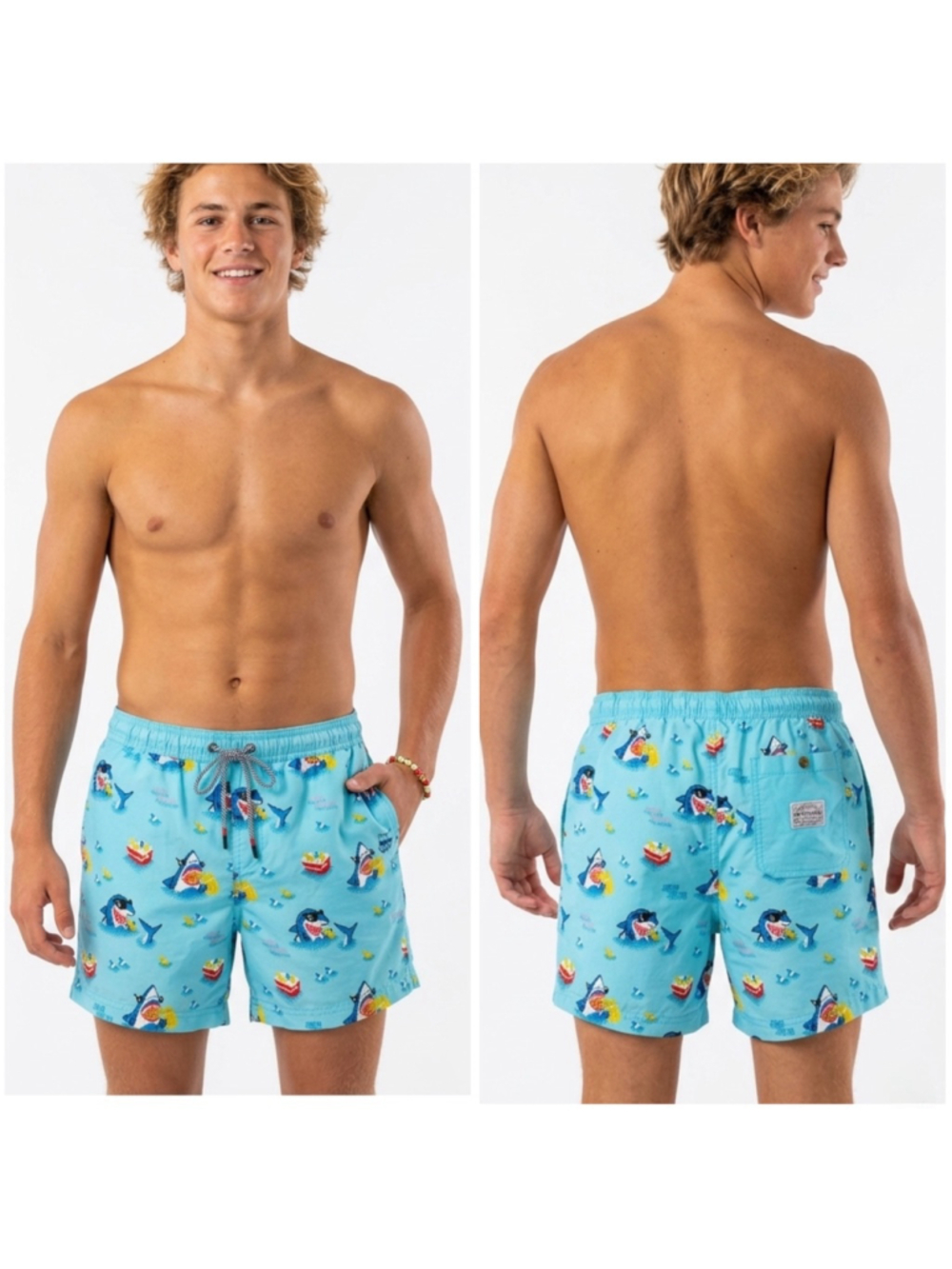 Party Pants Swim Trunks Mens Medium M Cooler Than You Shark Print Board Shorts